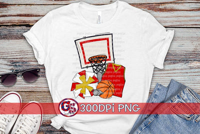 Basketball Set Red Gold PNG for Sublimation Sublimation Greedy Stitches 