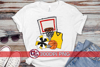 Basketball Set Yellow Black PNG for Sublimation Sublimation Greedy Stitches 