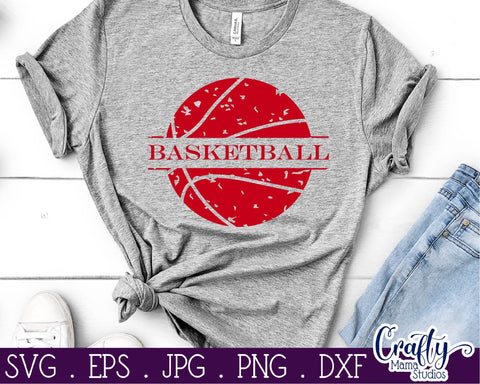 Basketball SVG - Distressed Basketball Svg - Split Basketball Svg SVG Crafty Mama Studios 