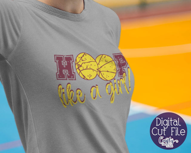 Basketball Svg - Hoop Like A Girl Svg - Hoops Svg - Distressed Basketball SVG Crafty Mama Studios 