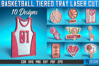 Basketball Tiered Tray Laser Cut SVG | Tiered Tray Laser Cut SVG Design | CNC Files SVG Fly Design 