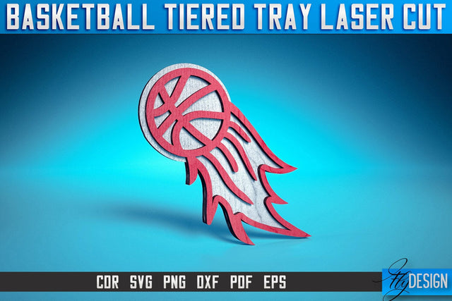 Basketball Tiered Tray Laser Cut SVG | Tiered Tray Laser Cut SVG Design | CNC Files SVG Fly Design 