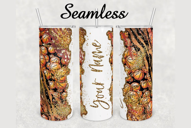 Basketball Zebra Gold Glitter Agate Tumbler sublimation design 20 oz skinny tumbler wrap Sublimation BambinaCreations 