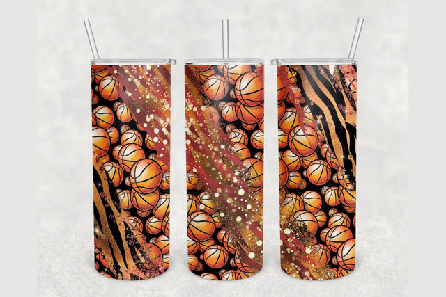 Basketball Zebra Gold Glitter Brush Tumbler sublimation design 20 oz skinny tumbler wrap Sublimation BambinaCreations 