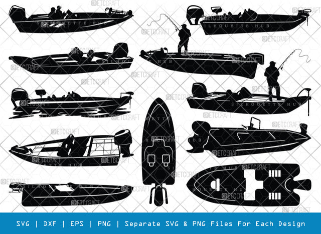 Bass Boat SVG Cut Files, Boat Silhouette, Skeeter Svg, Bass Fishing Svg, Gone Fishing Svg, Fishing Boat Svg, Fisherman Svg, Construction Bundle, SVG ETC Craft 