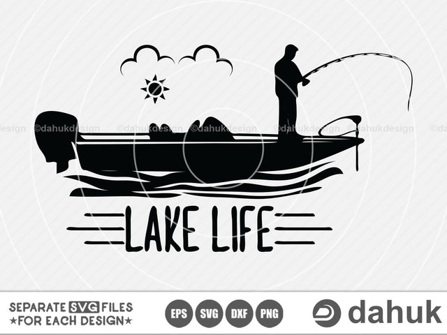Bass boat with lake life svg file, Bass Boat, Bass Boat svg, Cut file, for silhouette, Clipart, cricut design space, vinyl cut files SVG dahukdesign 