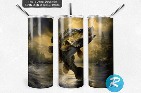 Bass Fish 20 Oz / 30 Oz Tumbler PNG Sublimation Regulrcrative 