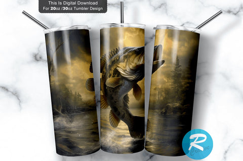 Bass Fish 20 Oz / 30 Oz Tumbler PNG Sublimation Regulrcrative 