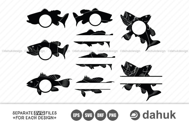 Bass Fish Logo svg, Bass Fish Split, Fish Split Logo, Fish Logo Fream, Cut file, for silhouette, svg, clipart, cricut design space SVG dahukdesign 
