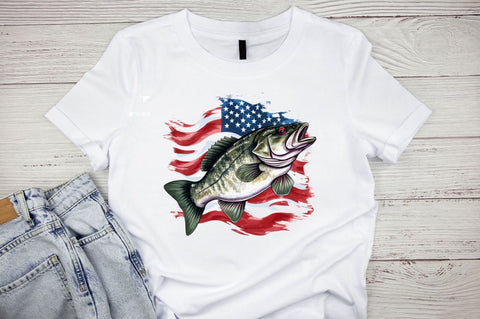 Bass Fish with American Flag Sublimation Sublimation Regulrcrative 