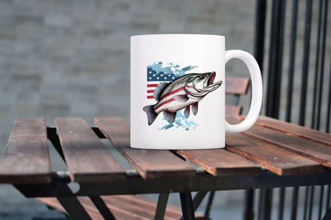 Bass Fish with American Flag Sublimation Sublimation Regulrcrative 