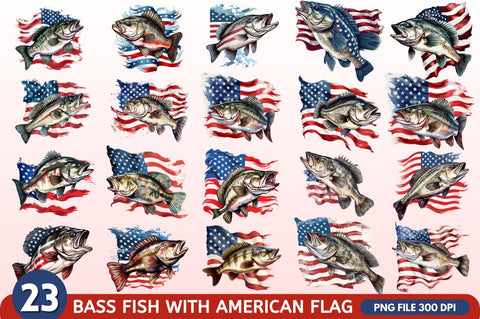 Bass Fish with American Flag Sublimation Sublimation Regulrcrative 