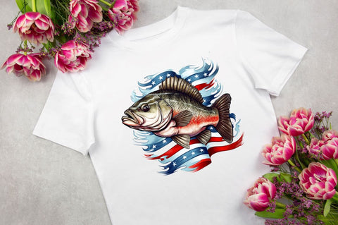 Bass Fish with American Flag Sublimation Sublimation Regulrcrative 