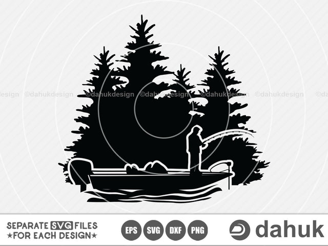 Bass Fishing Scene svg file, Bass Boat, Bass Boat svg, Cut file, for silhouette, Clipart, cricut design space, vinyl cut files SVG dahukdesign 