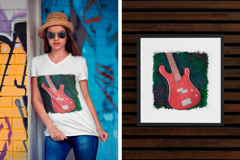 Bass Guitar on Grunge Background PNG for sublimation Sublimation Angel on Empire 