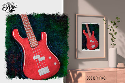 Bass Guitar on Grunge Background PNG for sublimation Sublimation Angel on Empire 