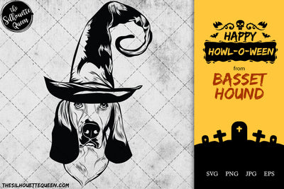 Basset Hound dog svg portrait clipart vector graphic art Witch hat Halloween dog Cricut cut file cuttable design SVG Loveleen Kaur 