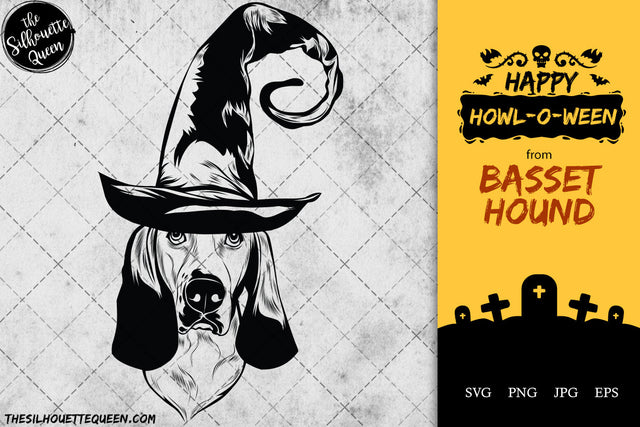 Basset Hound dog svg portrait clipart vector graphic art Witch hat Halloween dog Cricut cut file cuttable design SVG Loveleen Kaur 