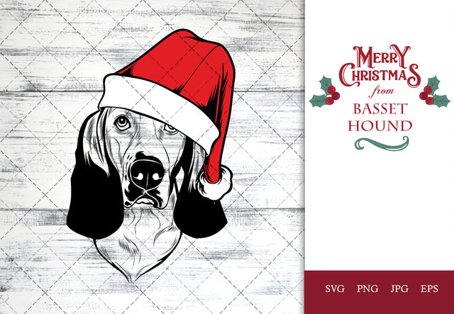Basset Hound dog svg portrait clipart vector graphic art Xmas hat Christmas dog Cricut cut file cuttable design SVG Loveleen Kaur 