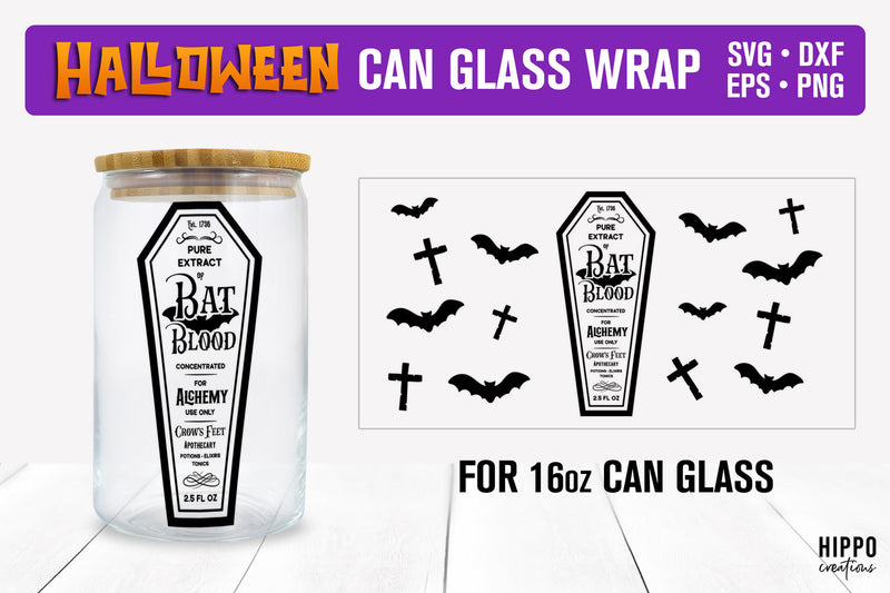 Bat Blood Halloween Apothecary Label Can Glass Wrap SVG Hippo Creations 