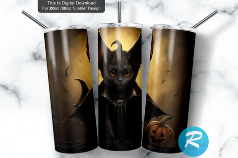 Bat Cat Halloween 20 Oz / 30 Oz Tumbler PNG Sublimation Regulrcrative 