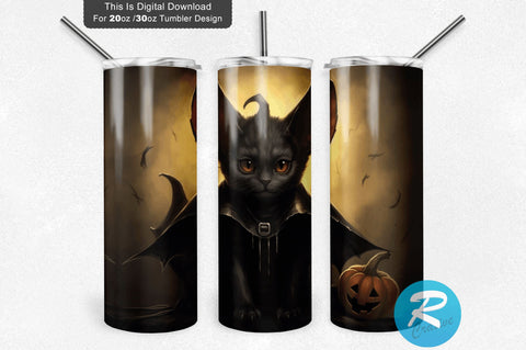 Bat Cat Halloween 20 Oz / 30 Oz Tumbler PNG Sublimation Regulrcrative 