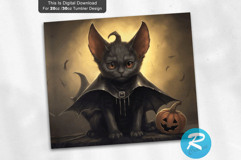 Bat Cat Halloween 20 Oz / 30 Oz Tumbler PNG Sublimation Regulrcrative 