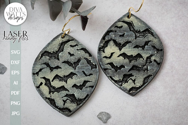 Bat Earrings SVG For Laser Earrings With Bats for Halloween Earrings For Glowforge Bat Earrings SVG Halloween Bat Earrings With Bats SVG SVG Diva Watts Designs 