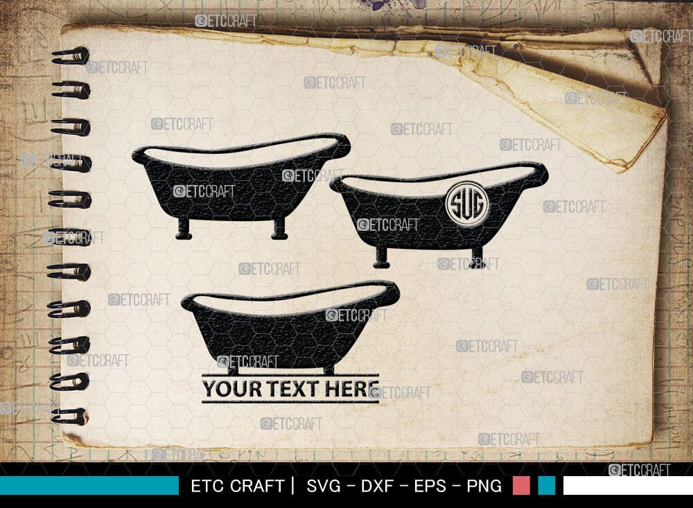 Bath Tub Monogram, Bath Tub Silhouette, Bath Tub Svg, Bathing Svg, Bath ...