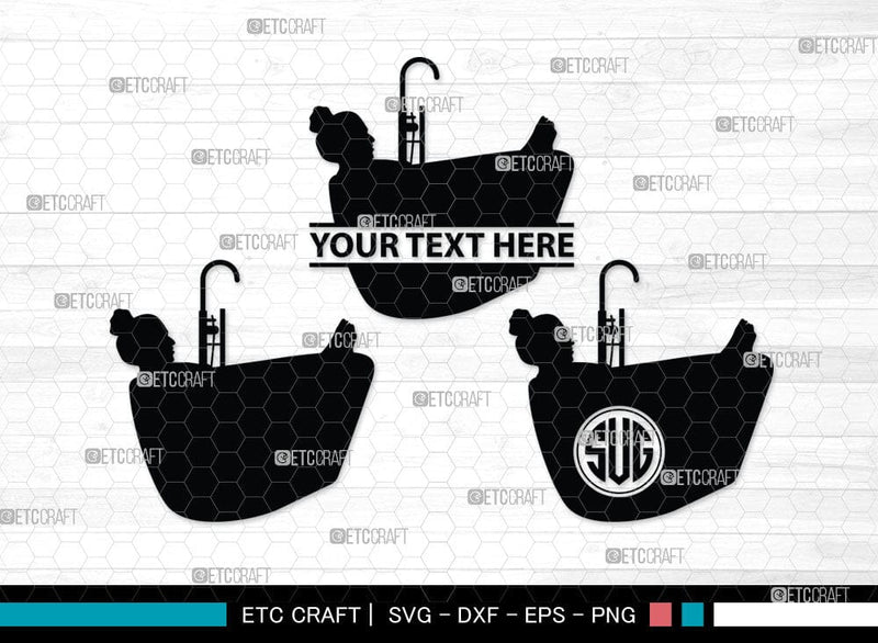 Bathing Lettering Design Bath Tub Monogram, Bath Tub Silhouette, Bath Tub Svg, Bathing Svg, Bath ...