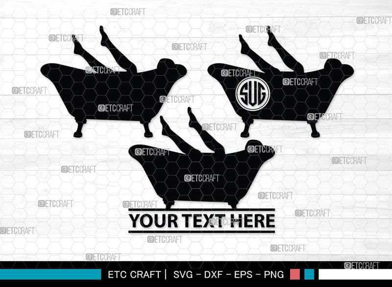 Bathing Lettering Design Bath Tub Monogram, Bath Tub Silhouette, Bath Tub Svg, Bathing Svg, Bath ...