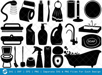 Bathroom Accessories SVG Cut Files | Washroom Accessories Silhouette Bundle | Bath Icons Set Svg SVG ETC Craft 