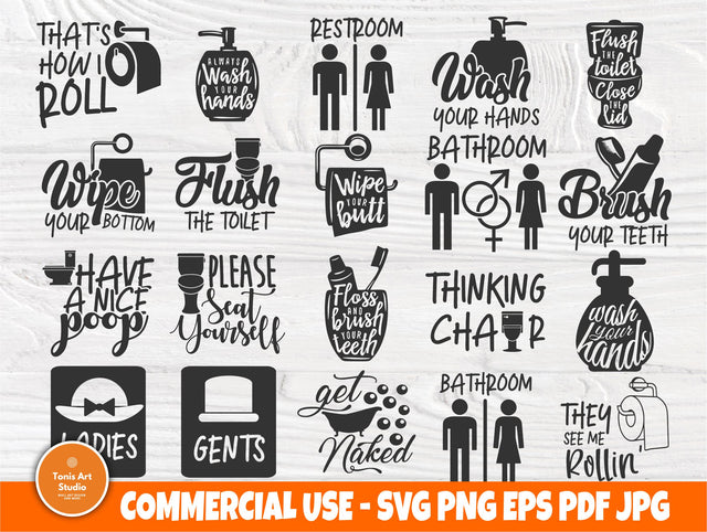 Bathroom Quotes SVG | Bathroom svg bundle | Restroom sign svg | Bathroom printable | Get naked | Wash your hands | Wipe your bottom SVG TonisArtStudio 