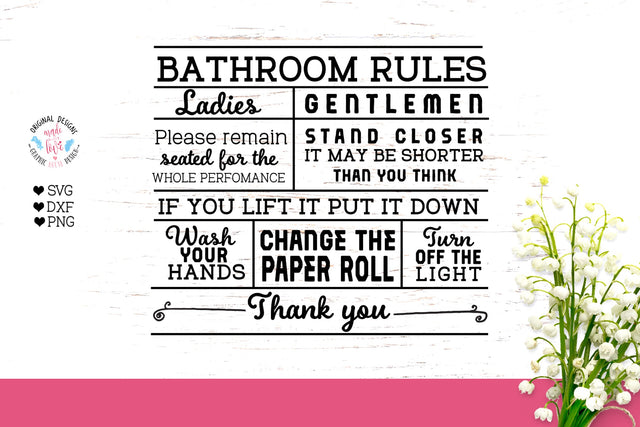 Bathroom Rules Cut File SVG Graphic House Design 