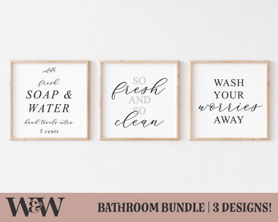 Bathroom Sign SVG Bundle | Farmhouse Bathroom SVG SVG Wood And Walt 
