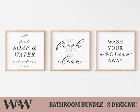 Bathroom Sign SVG Bundle | Farmhouse Bathroom SVG SVG Wood And Walt 