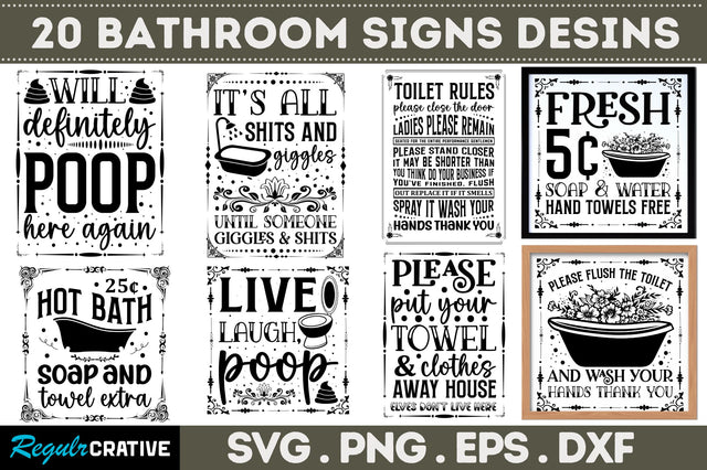 Bathroom Signs SVG Bundle SVG Regulrcrative 