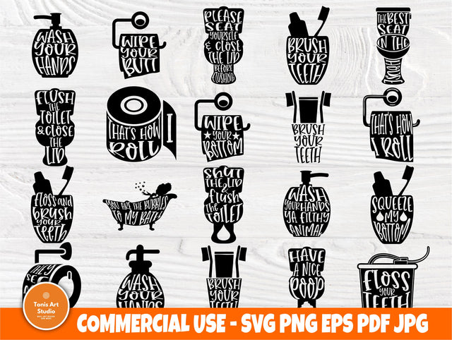 Bathroom SVG | Bathroom Quotes | Svg Bundle | Wash your hands Svg | Svg Files for Cricut | Silhouette Files | Funny Toilet Signs Svg SVG TonisArtStudio 