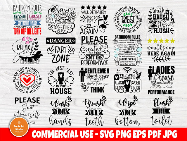 Bathroom SVG Bundle, Toilet Quotes, Svg Cut Files SVG TonisArtStudio 