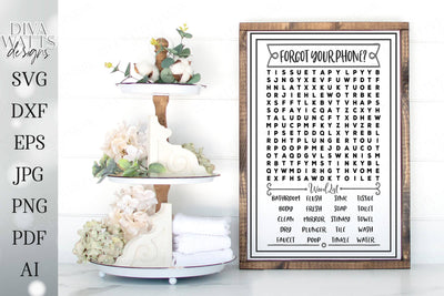 Bathroom Word Search - Farmhouse Sign SVG Diva Watts Designs 