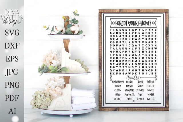 Bathroom Word Search - Farmhouse Sign SVG Diva Watts Designs 