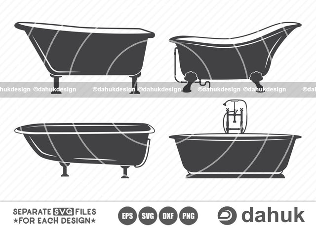 Bathtub SVG, Bathtub Silhuette, Baht icon, Shower icon, Old Bathtub svg, Tub svg, Hot bath svg, Bath tub silhoette, Cut file, for silhouette, svg, eps, dxf, png, clipart cricut design space, vinyl cut files SVG dahukdesign 