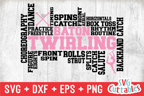Baton Twirling SVG - Baton Word Art svg - dxf - eps - Cut File - Majorette svg - Subway Art - Silhouette - Cricut - Digital Download SVG Svg Cuttables 