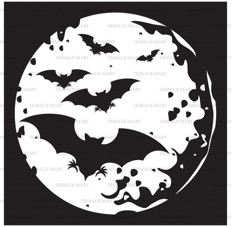 Bats and Full Moon SVG TribaliumArtSF 
