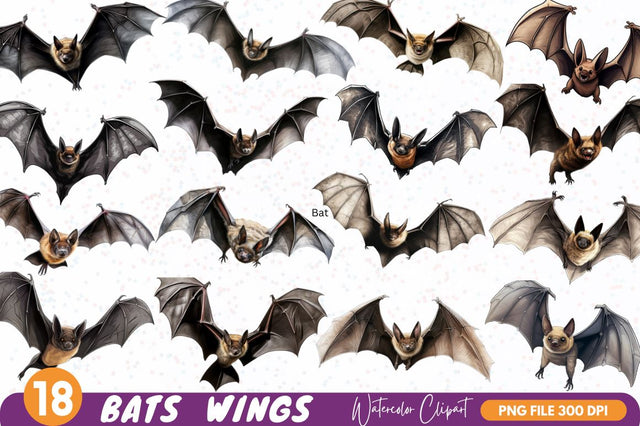 Bats Clipart Bundle, halloween watercolor Sublimation Regulrcrative 