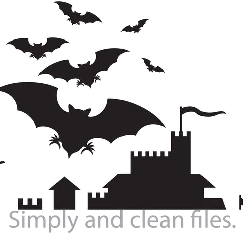 Bats flying and old castle SVG TribaliumArtSF 