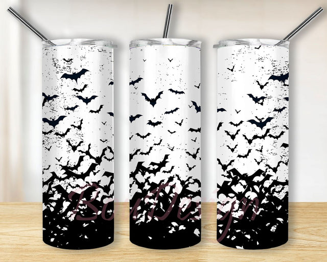 Bats Halloween 20oz Skinny Tapered and Straight Sublimation or Waterslide Design Full Tumbler Wrap Sublimation BouDesign 