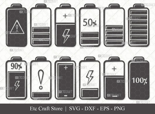 Battery Silhouette SVG Cut File | Low Battery Svg | Full Charge Battery Svg | Low Charge Svg | Battery Bundle SVG ETC Craft 