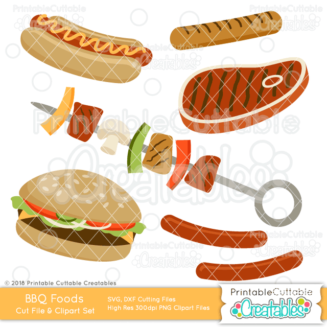 BBQ Grill Cookout Food Set SVG Printable Cuttable Creatables