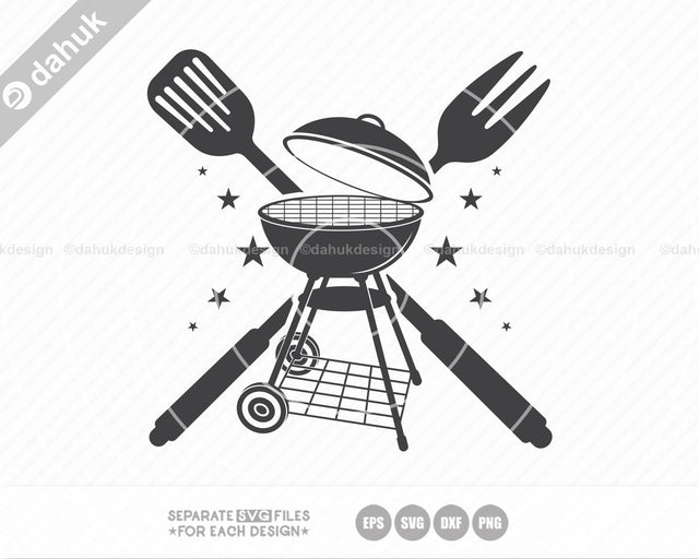 BBQ Grill with Fork Spatula, BBQ Grill SVG, Grilling svg, Bbq svg, Barbecue Grill svg, Cut file, for silhouette, vinyl cut files SVG dahukdesign 